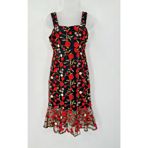 Floral Embroidered Dress Small Sleeveless Romantic‎ Mesh Overlay HOCO Wimsy